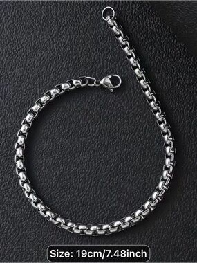 Polished Box Chain Bracelet - Shiny Silver Finish